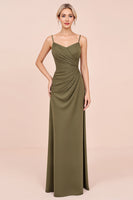 Load image into Gallery viewer, Olive Sheath Satin Backless Long Bridesmaid Dress
