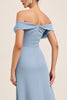Load image into Gallery viewer, Dusty Blue Ruched Off the Shoulder Long Bridesmaid Dress with Slit