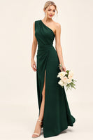 Load image into Gallery viewer, Pine Ruched One Shoulder Long Bridesmaid Dress with Slit