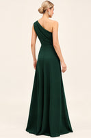 Load image into Gallery viewer, Pine Ruched One Shoulder Long Bridesmaid Dress with Slit