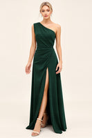 Load image into Gallery viewer, Pine Ruched One Shoulder Long Bridesmaid Dress with Slit