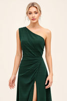 Load image into Gallery viewer, Pine Ruched One Shoulder Long Bridesmaid Dress with Slit