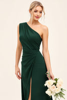 Load image into Gallery viewer, Pine Ruched One Shoulder Long Bridesmaid Dress with Slit