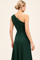 Load image into Gallery viewer, Pine Ruched One Shoulder Long Bridesmaid Dress with Slit