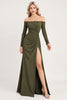 Load image into Gallery viewer, Olive Sheath Long Sleeves Bridesmaid Dress with Slit
