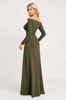 Load image into Gallery viewer, Olive Sheath Long Sleeves Bridesmaid Dress with Slit
