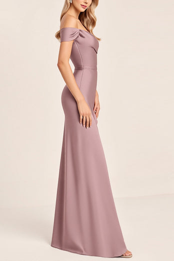 Vintage Mauve Off the Shoulder Bridesmaid Dress with Slit