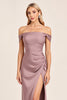 Load image into Gallery viewer, Vintage Mauve Off the Shoulder Bridesmaid Dress with Slit