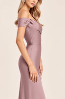 Load image into Gallery viewer, Vintage Mauve Off the Shoulder Bridesmaid Dress with Slit