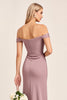 Load image into Gallery viewer, Vintage Mauve Off the Shoulder Bridesmaid Dress with Slit