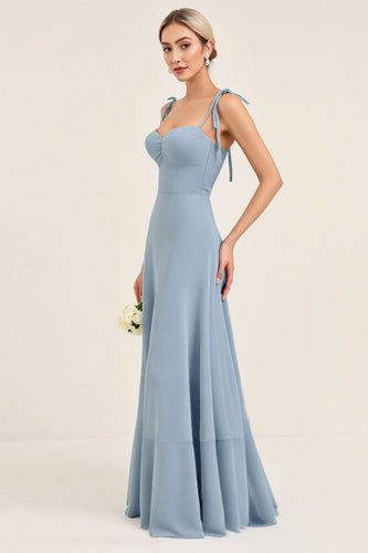 Sky Blue Sheath Backless Long Bridesmaid Dress