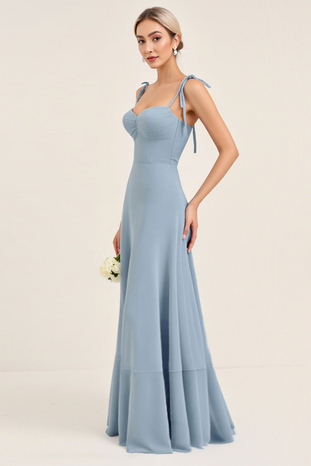 Sky Blue Sheath Backless Long Bridesmaid Dress