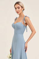 Load image into Gallery viewer, Sky Blue Sheath Backless Long Bridesmaid Dress