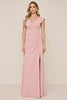 Load image into Gallery viewer, Candy Pink Sheath V-Neck Long Bridesmaid Dress with Slit
