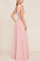 Load image into Gallery viewer, Candy Pink Sheath V-Neck Long Bridesmaid Dress with Slit