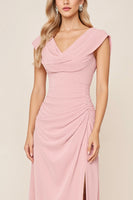 Load image into Gallery viewer, Candy Pink Sheath V-Neck Long Bridesmaid Dress with Slit