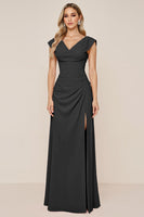Load image into Gallery viewer, Candy Pink Sheath V-Neck Long Bridesmaid Dress with Slit