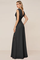Load image into Gallery viewer, Candy Pink Sheath V-Neck Long Bridesmaid Dress with Slit