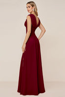 Load image into Gallery viewer, Candy Pink Sheath V-Neck Long Bridesmaid Dress with Slit