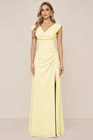 Load image into Gallery viewer, Candy Pink Sheath V-Neck Long Bridesmaid Dress with Slit
