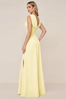 Load image into Gallery viewer, Candy Pink Sheath V-Neck Long Bridesmaid Dress with Slit
