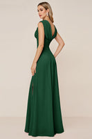 Load image into Gallery viewer, Candy Pink Sheath V-Neck Long Bridesmaid Dress with Slit