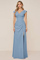 Load image into Gallery viewer, Candy Pink Sheath V-Neck Long Bridesmaid Dress with Slit