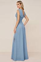 Load image into Gallery viewer, Candy Pink Sheath V-Neck Long Bridesmaid Dress with Slit