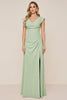 Load image into Gallery viewer, Dusty Sage V-Neck Sheath Long Bridesmaid Dress with Slit