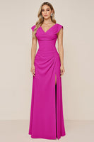 Load image into Gallery viewer, Dusty Sage V-Neck Sheath Long Bridesmaid Dress with Slit