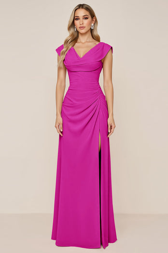 Dusty Sage V-Neck Sheath Long Bridesmaid Dress with Slit