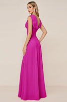Load image into Gallery viewer, Dusty Sage V-Neck Sheath Long Bridesmaid Dress with Slit