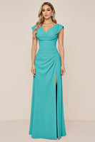 Load image into Gallery viewer, Dusty Sage V-Neck Sheath Long Bridesmaid Dress with Slit