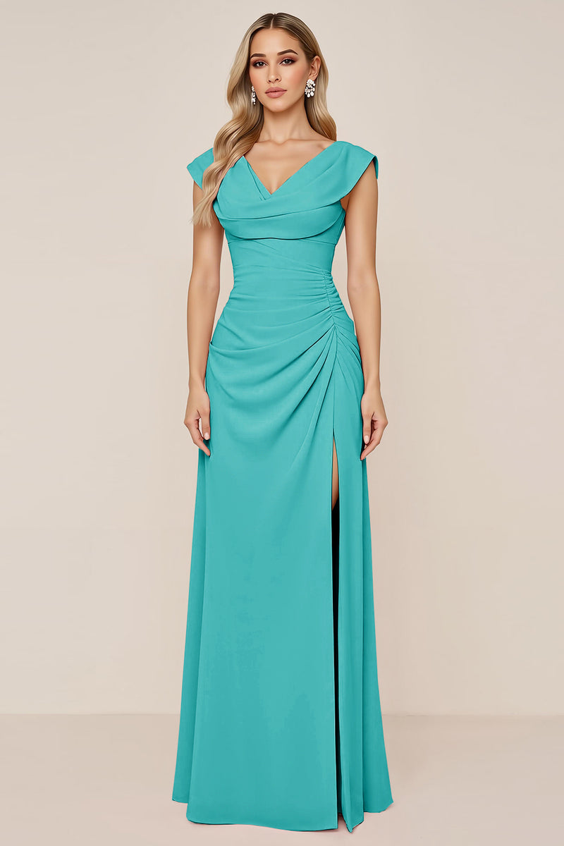 Load image into Gallery viewer, Dusty Sage V-Neck Sheath Long Bridesmaid Dress with Slit