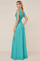 Load image into Gallery viewer, Dusty Sage V-Neck Sheath Long Bridesmaid Dress with Slit