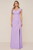 Load image into Gallery viewer, Dusty Sage V-Neck Sheath Long Bridesmaid Dress with Slit