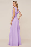 Load image into Gallery viewer, Dusty Sage V-Neck Sheath Long Bridesmaid Dress with Slit