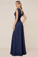 Load image into Gallery viewer, Dusty Sage V-Neck Sheath Long Bridesmaid Dress with Slit