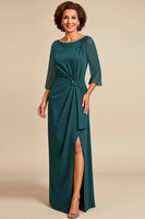 Load image into Gallery viewer, Peacock Boat Neck Sheath Chiffon Long Mother of the Bride Dress