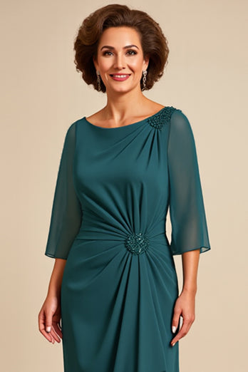 Peacock Boat Neck Sheath Chiffon Long Mother of the Bride Dress