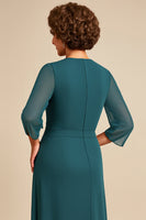 Load image into Gallery viewer, Peacock Boat Neck Sheath Chiffon Long Mother of the Bride Dress