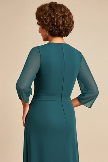 Peacock Boat Neck Sheath Chiffon Long Mother of the Bride Dress