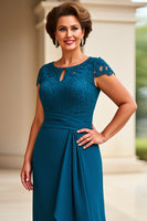 Load image into Gallery viewer, Ink Blue Sheath Chiffon Long Mother of the Bride Dress with Cap Sleeves