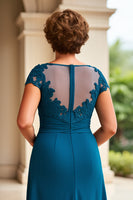 Load image into Gallery viewer, Ink Blue Sheath Chiffon Long Mother of the Bride Dress with Cap Sleeves