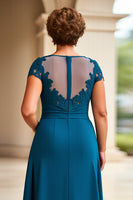 Load image into Gallery viewer, Ink Blue Sheath Chiffon Long Mother of the Bride Dress with Cap Sleeves