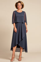 Load image into Gallery viewer, Ink Grey A Line Chiffon Long Mother of the Bride Dress