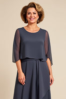 Load image into Gallery viewer, Ink Grey A Line Chiffon Long Mother of the Bride Dress