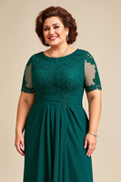 Load image into Gallery viewer, Pine Asymmetrical Appliqued Chiffon Long Mother of the Bride Dress