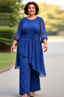 Load image into Gallery viewer, Royal Blue Appliqued Scoop Jumpsuit with 3/4 Sleeves
