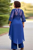 Load image into Gallery viewer, Royal Blue Appliqued Scoop Jumpsuit with 3/4 Sleeves